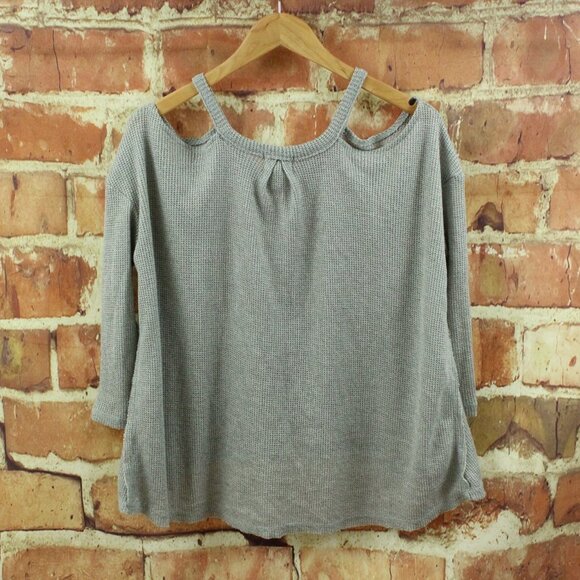 Anthropologie DELTTA Millipa Top Womens XXS Gray Knit Cold Shoulder $68 Slouchy - Picture 11 of 12